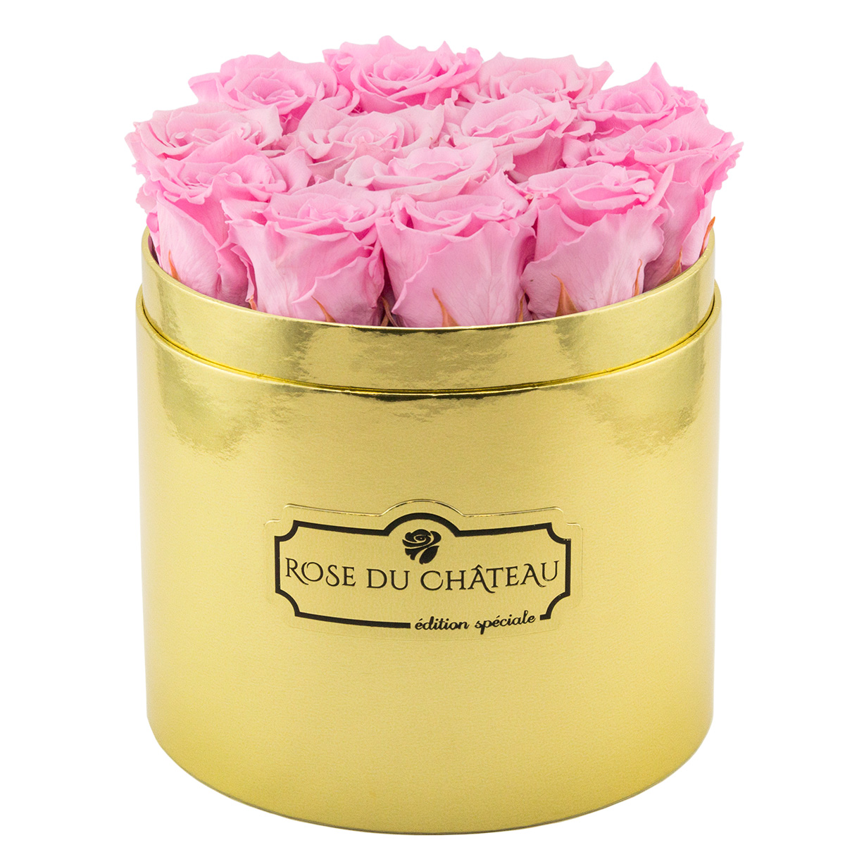 Bladoróżowe Wieczne Róże Złoty Flower Box Bladoróżowe Wieczne Róże Złoty Flower Box luksusowy prezent na wyjątkową okazję