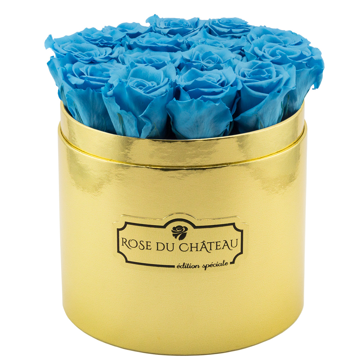 Błękitne Wieczne Róże Złoty Flowerbox Błękitne Wieczne Róże Złoty Flowerbox Oryginalny Prezent dla Wyjątkowej Kobiety