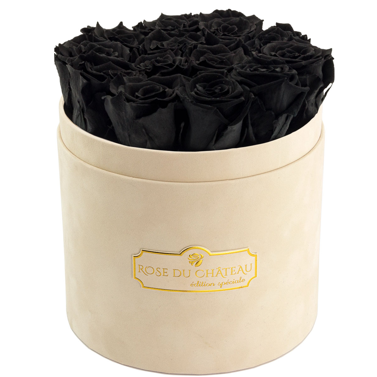 Schwarze ewige Rosen in beiger geflockter Box Czarne Wieczne Róże w Beżowym Flokowanym Boxie Prezent Kwiatowy