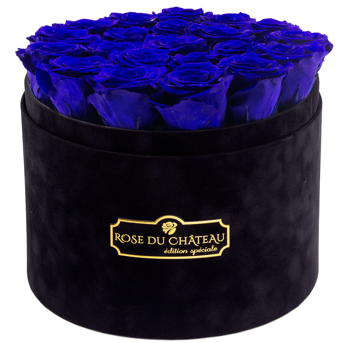 Blaue Ewige Rosen in Schwarzer Großer Geflockter Box Blaue Ewige Rosen in Schwarzer Großer Geflockter Box