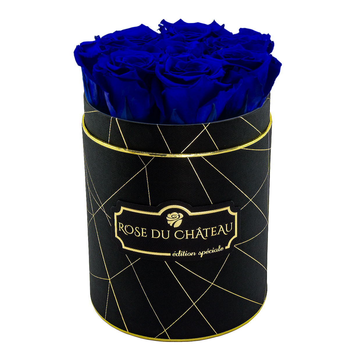 Blaue Ewige Rosen in der kleinen schwarzen Industrial-Box Blaue Ewige Rosen in der kleinen schwarzen Industrial-Box