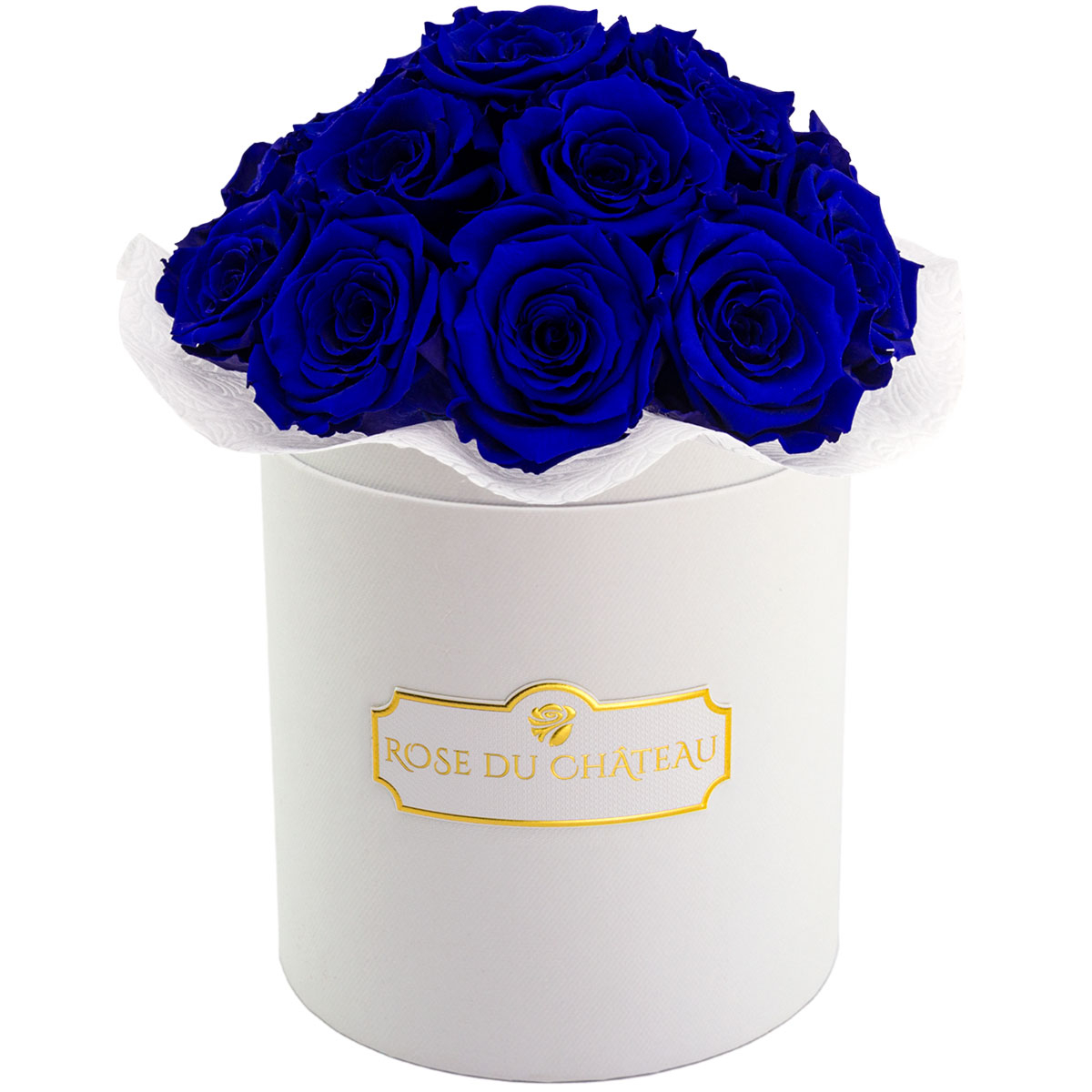 Niebieskie Wieczne Róże Bouquet w Białym Boxie Niebieskie Wieczne Róże Bouquet w Białym Boxie