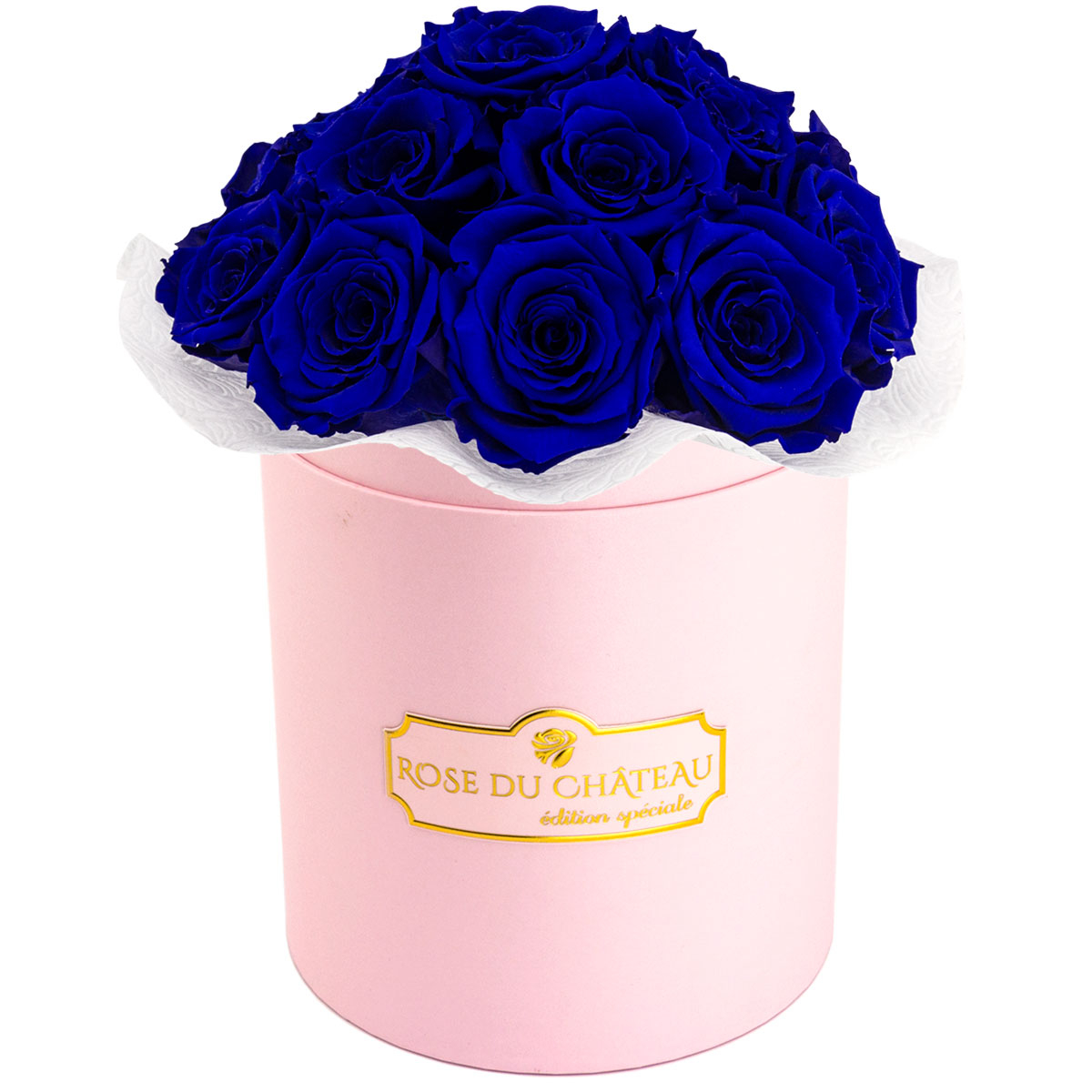 Niebieskie Wieczne Róże Bouquet w Różowym Boxie Niebieskie Wieczne Róże Bouquet w Różowym Boxie