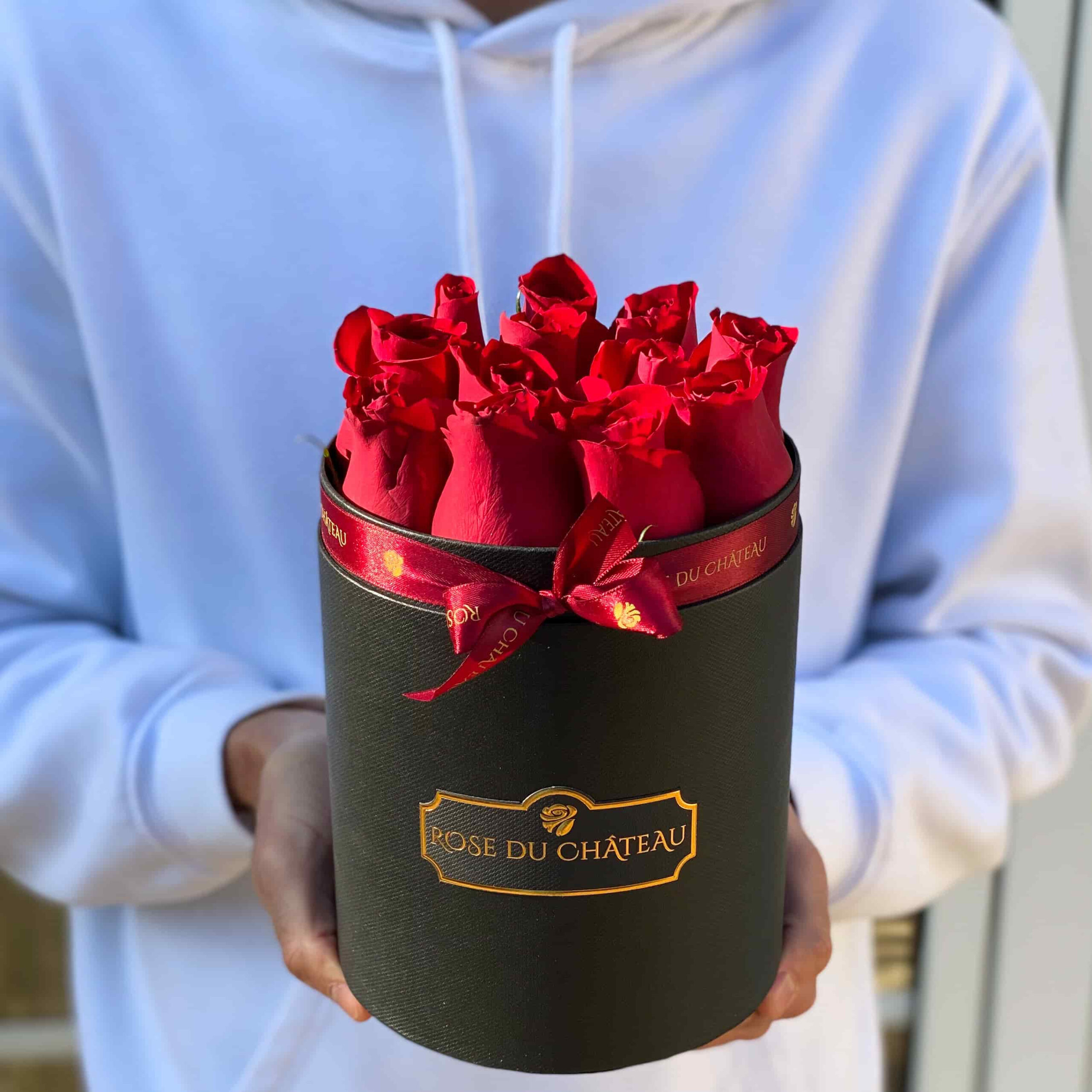 Fresh Red Roses in a Small Black Box Fresh Red Roses in a Small Black Box
