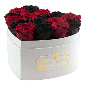 Czarne & Czerwone Wieczne Róże Biały Flowerbox Serce