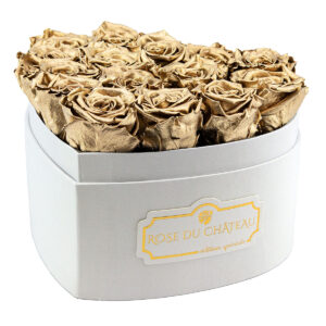 Goldene ewige Rosen in weißer Box Heart