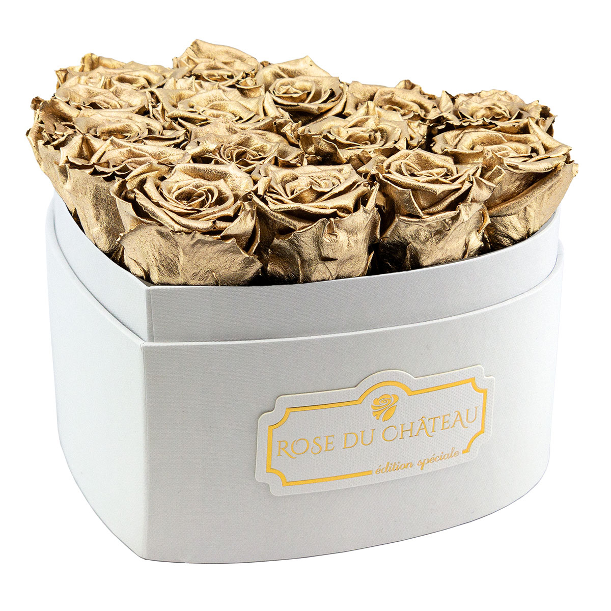 Roses Éternelles Dorées Dans La Boîte Blanche Heart Roses Éternelles Dorées Dans La Boîte Blanche Heart