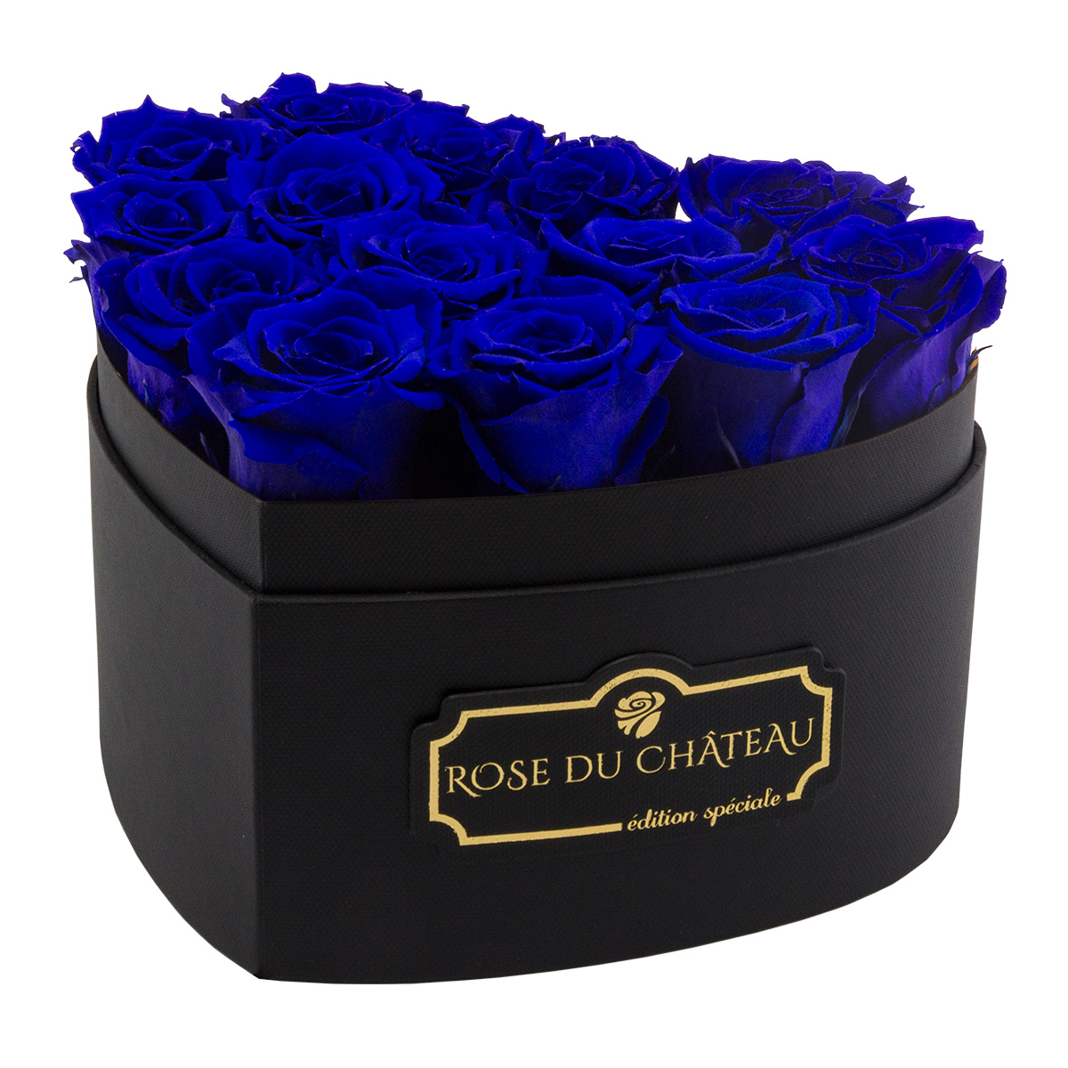 Roses éternelles bleues dans une boîte noire Heart Roses éternelles bleues dans une boîte noire Heart
