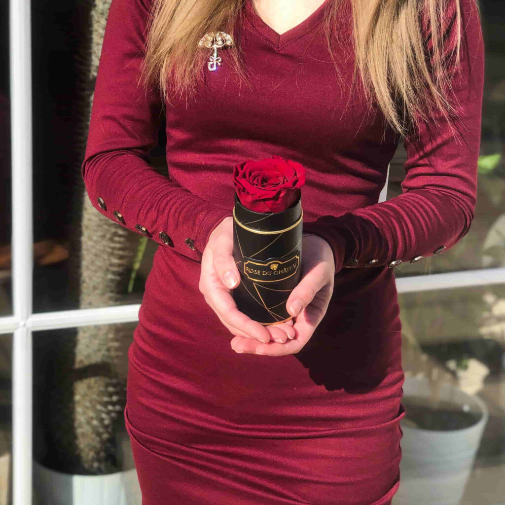 Czerwona Wieczna Róża Czarny Mini Industrialny Flowerbox Różany