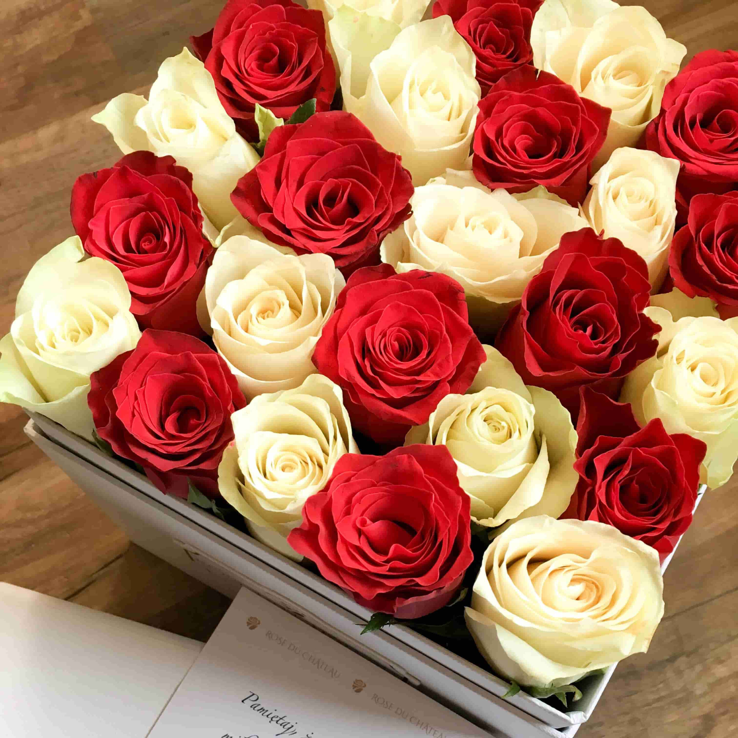 Fresh White & Red Roses in a White Square Box Fresh White & Red Roses in a White Square Box