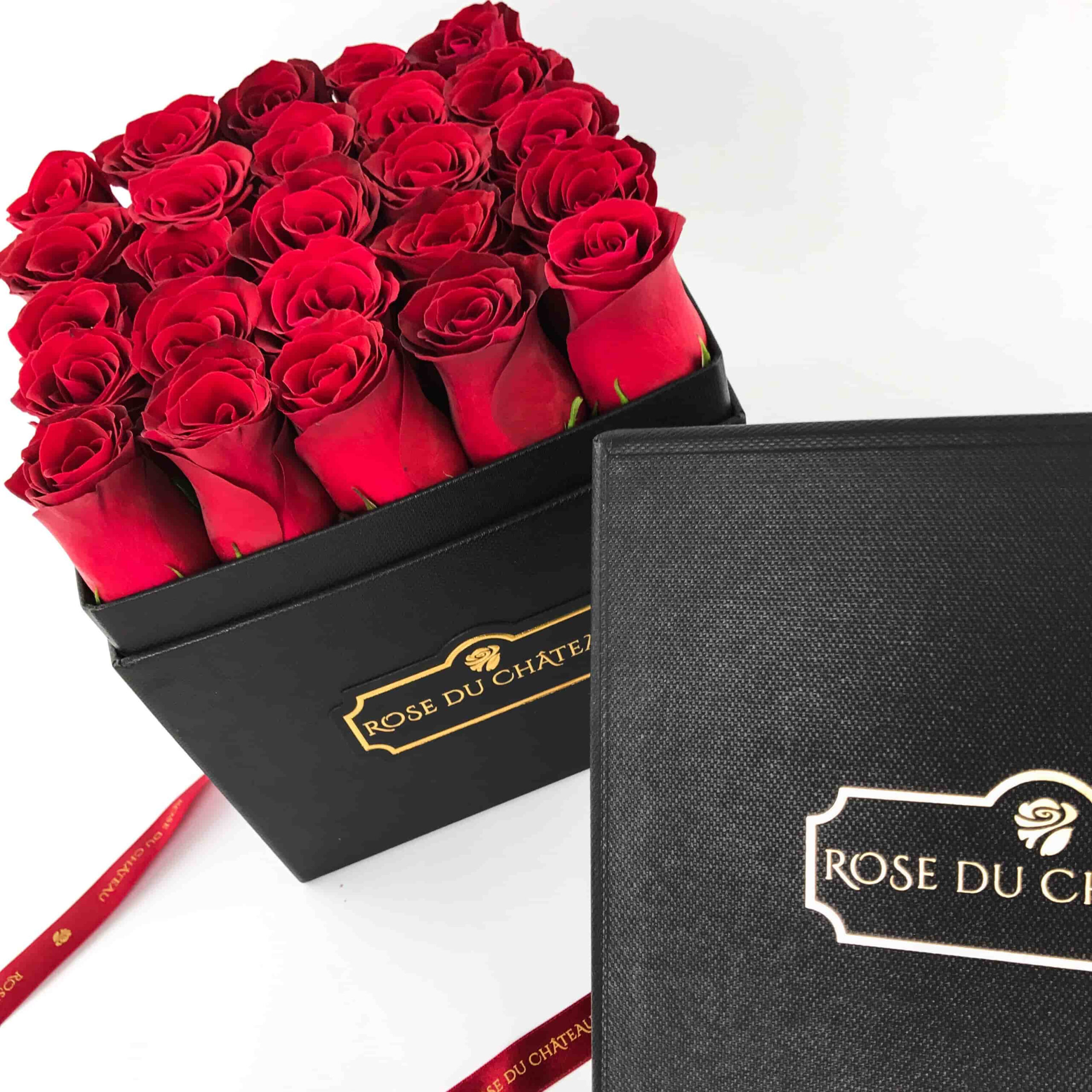 Fresh Red Roses in Black Square Box Fresh Red Roses in Black Square Box