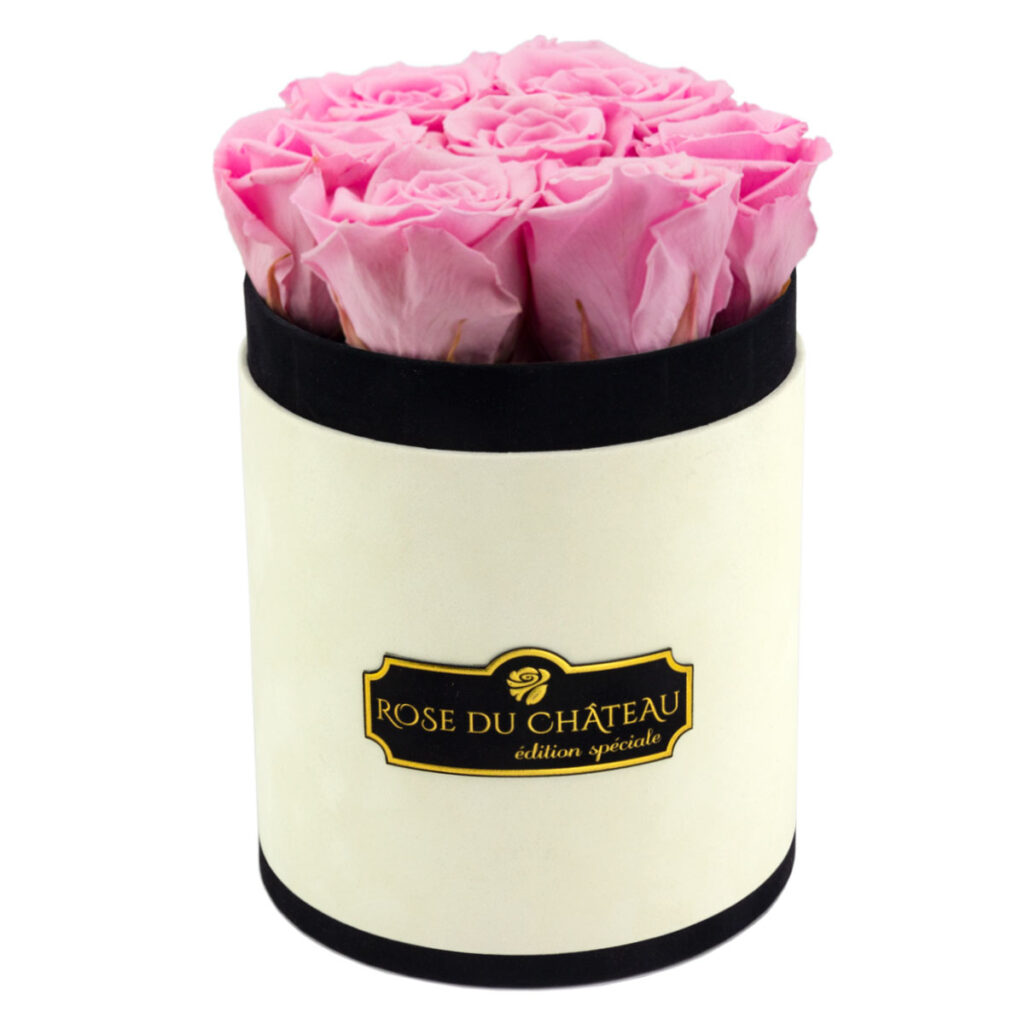 Bladoróżowe Róże Długowieczne i Coco Mały Flokowany Flower Box