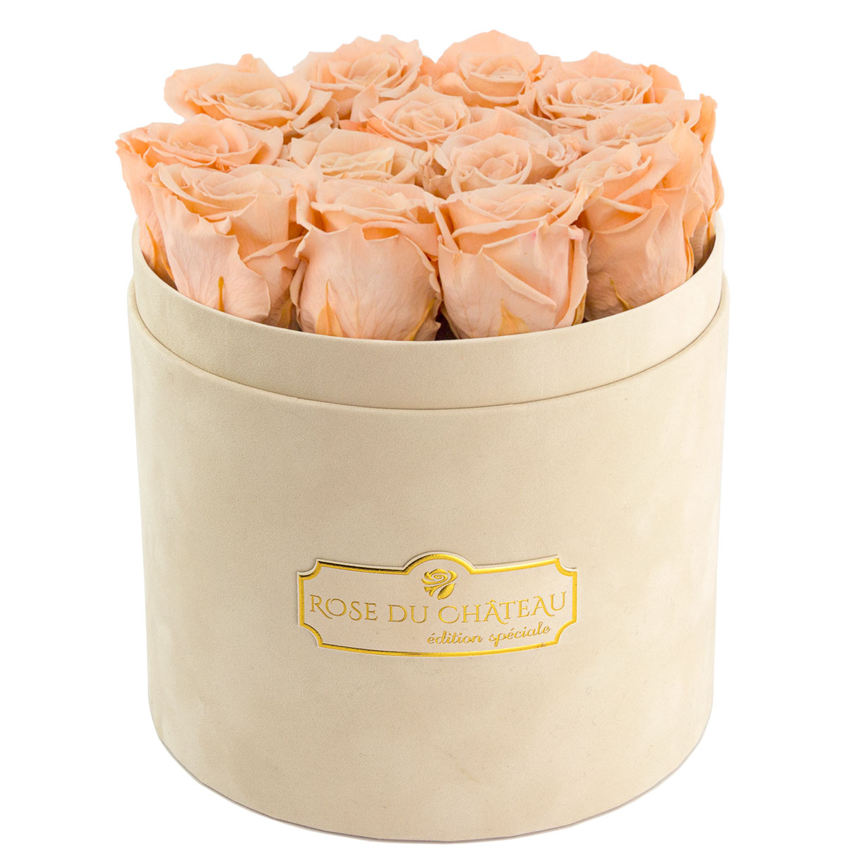 Herbaciane Wieczne Róże na Prezent w Beżowym Flokowanym Boxie Herbaciane wieczne Róże na Prezent w Beżowym welurowym flower boxie
