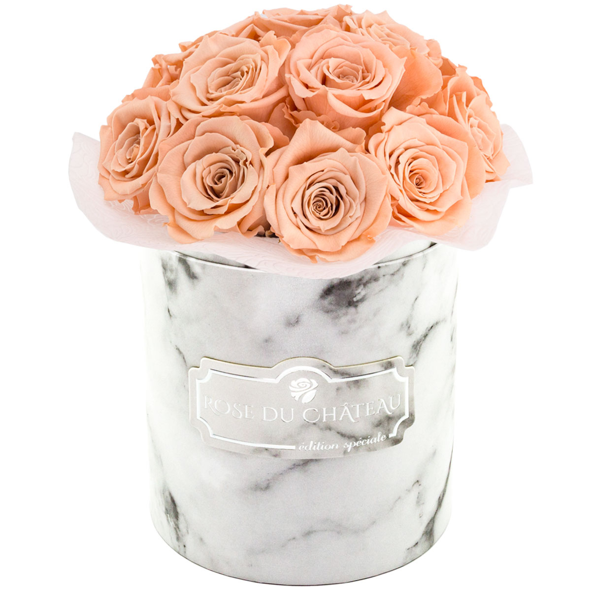 Herbaciane Wieczne Róże Bouquet w Białym Marmurowym Boxie Herbaciane Wieczne Róże Bouquet w Białym Marmurowym Boxie