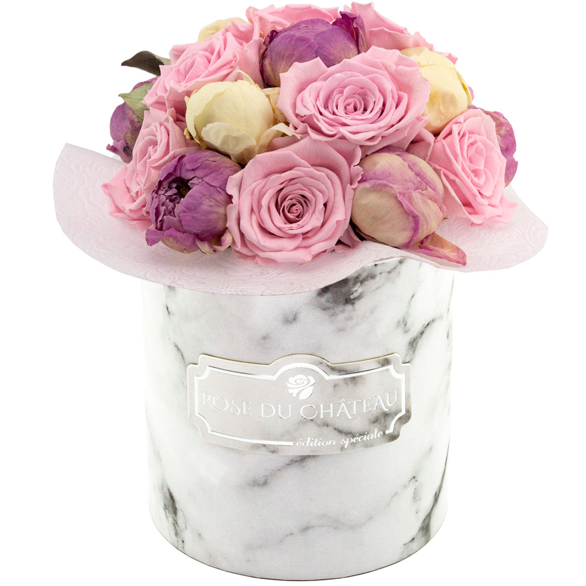 Pink Pastel Wieczne Piwonie Bouquet w Marmurowym Boxie Pink Pastel Wieczne Piwonie Bouquet w Marmurowym Boxie