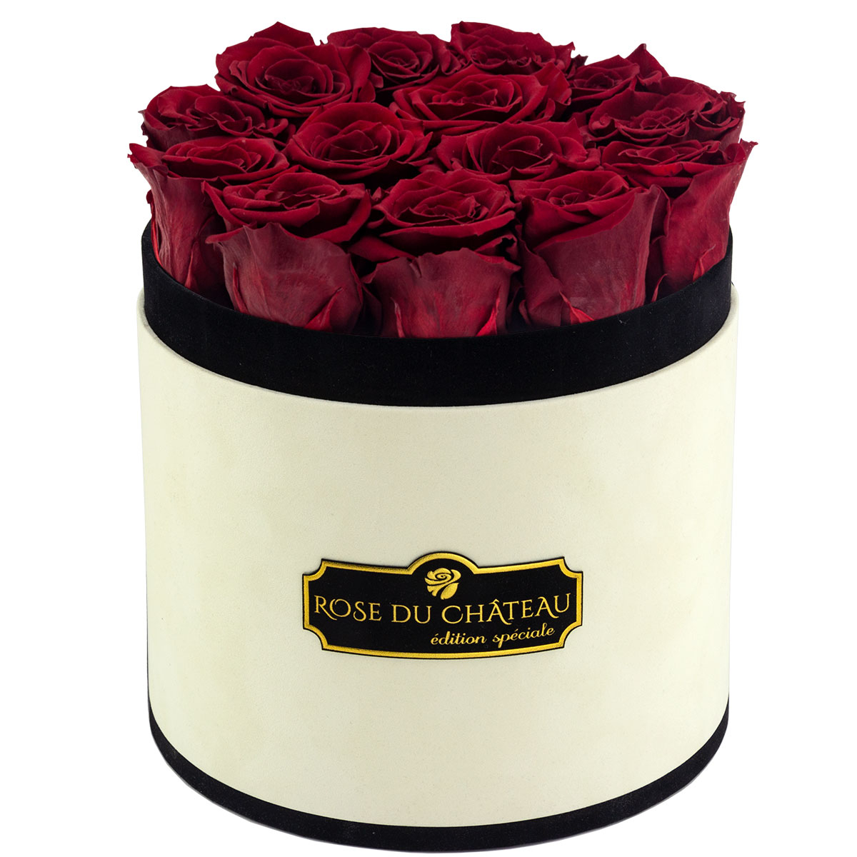 Rote Ewige Rosen in einer Coco-geflockten Box Rote Ewige Rosen in einer Coco-geflockten Box