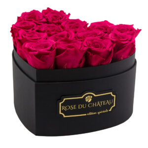 Rosa ewige Rosen in schwarzer Herz-Box