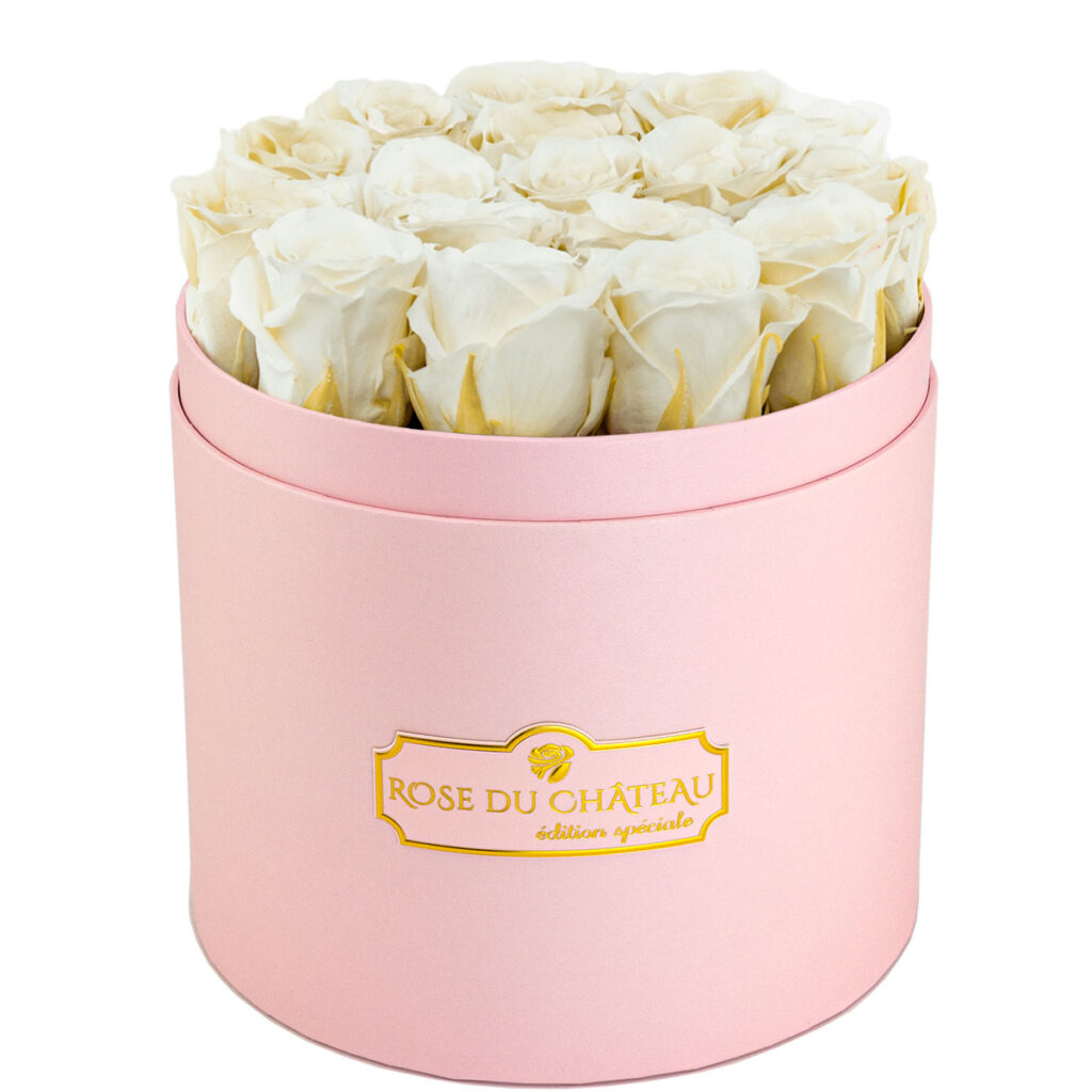 Białe Wieczne Róże Upominek Różowy Flower Box